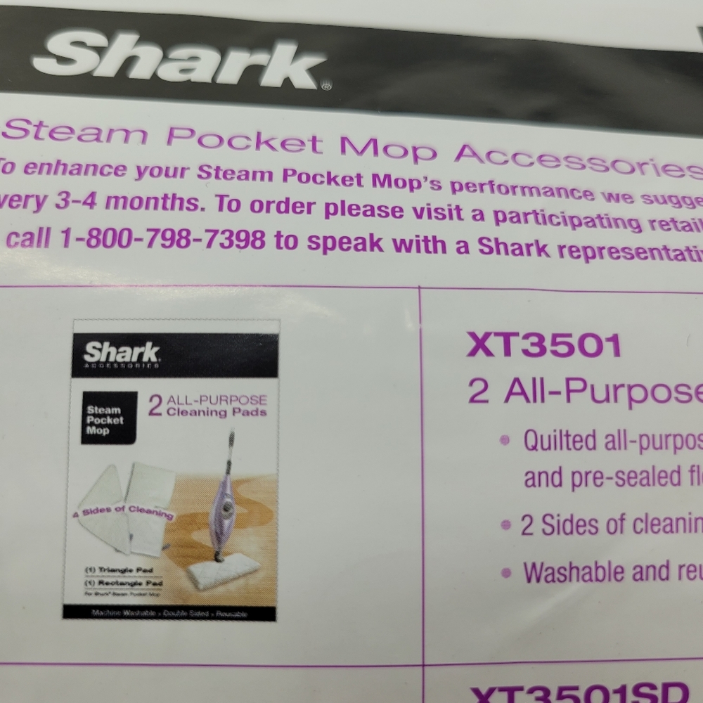 Shark Steam Pocket Mop Accessory Pads Style XT3501 All Purpose White - Picture 2 of 10
